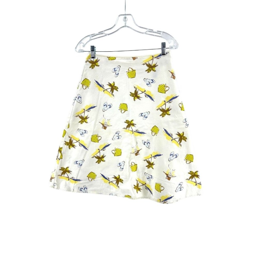 Valerie Stevens Casual Women's White Tropical Palm Trees Beach Print Skirt Sz 4